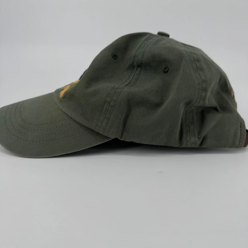 Vintage Abercrombie & Fitch Mens Green Cotton Twill Baseball Hat Leather Strap